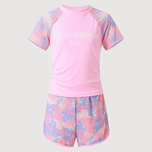 Gyujnb Sporty Two-Piece Tankini Swimsuit Abstract Print for Swimming Beach (Little Girls, Big Girls),7-9 Years