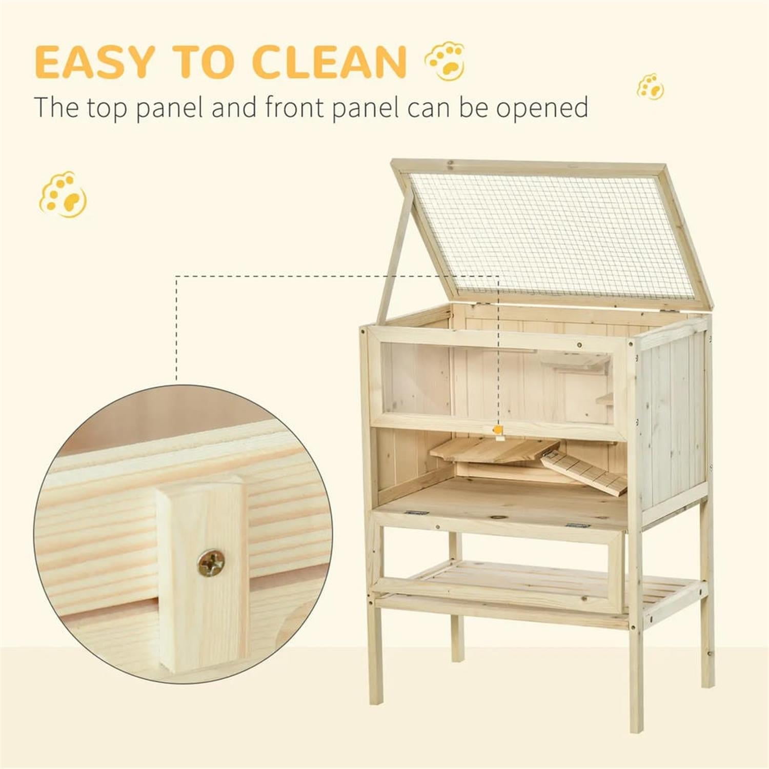 Kadyn 23" Wooden 3-Tier Hamster Cage with Openable Top, Front Door, Shelf, Large Small Animal Habitats for Guinea Pig Cages, Beige