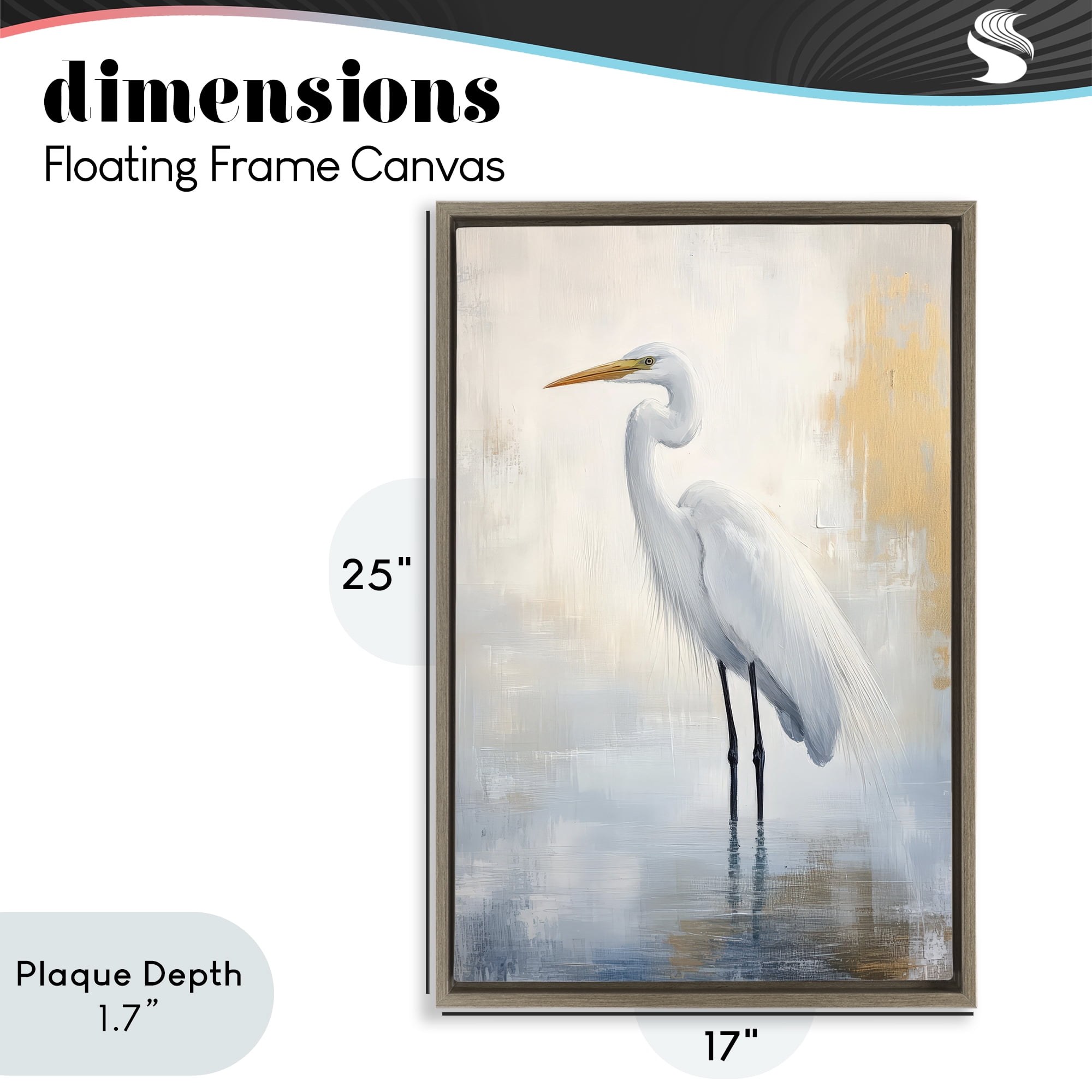 Stupell Industries Distressed Egret with Misty Reflection Brown Framed Floater Canvas Wall Art, design by Petal Prints Design