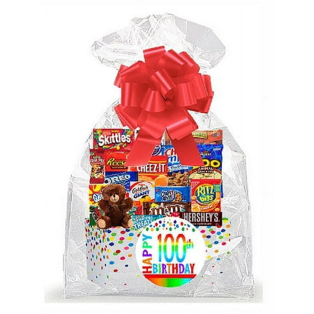 CakeSupplyShop Item#100BSG Happy 100th Birthday Rainbow Thinking Of You Cookies Candy & More Care Package Snack Gift Box Bundle Set – Ships FAST!