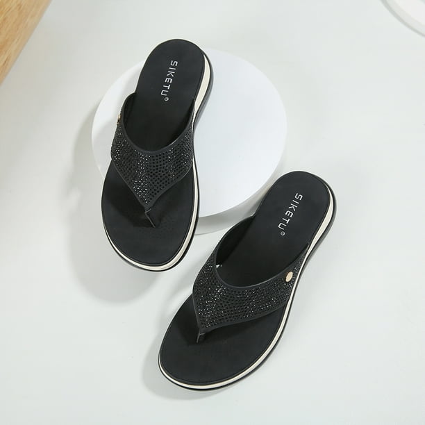 Sandalias de playa antideslizantes con soporte para el arco del pie para mujer (Negro 37)