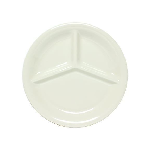 Excellante Color Ivory Melamine Dinnerware Collection 10.25 Inch Three Compartment Plate, Comes in Dozen