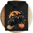 thumbnail image 3 of Cute Cat Witch Hoodie for Halloween - Black Hoodie for Spooky Festival, 3 of 6