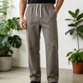thumbnail image 2 of LMOIPLI Men's Basic Straight Casual Pants Elastic Drawstring Waist Stretch Soft Wrinkle Proof Daily Trousers with Side Pockets Army Green XL, 2 of 7