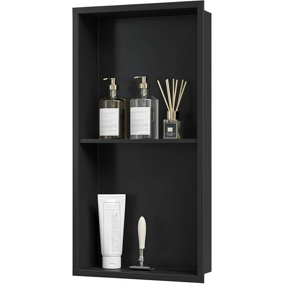 BBTEQEKN Niche de douche, Niche de douche 24 Pouces x 12 Pouces, Organisateur d'Étagère Double Paroi en Acier Inoxydable 304 pour Salle de Bain Salon, Insert de Rangement pour douche Ou Baignoire, Contient Savon, Articles de Toilette