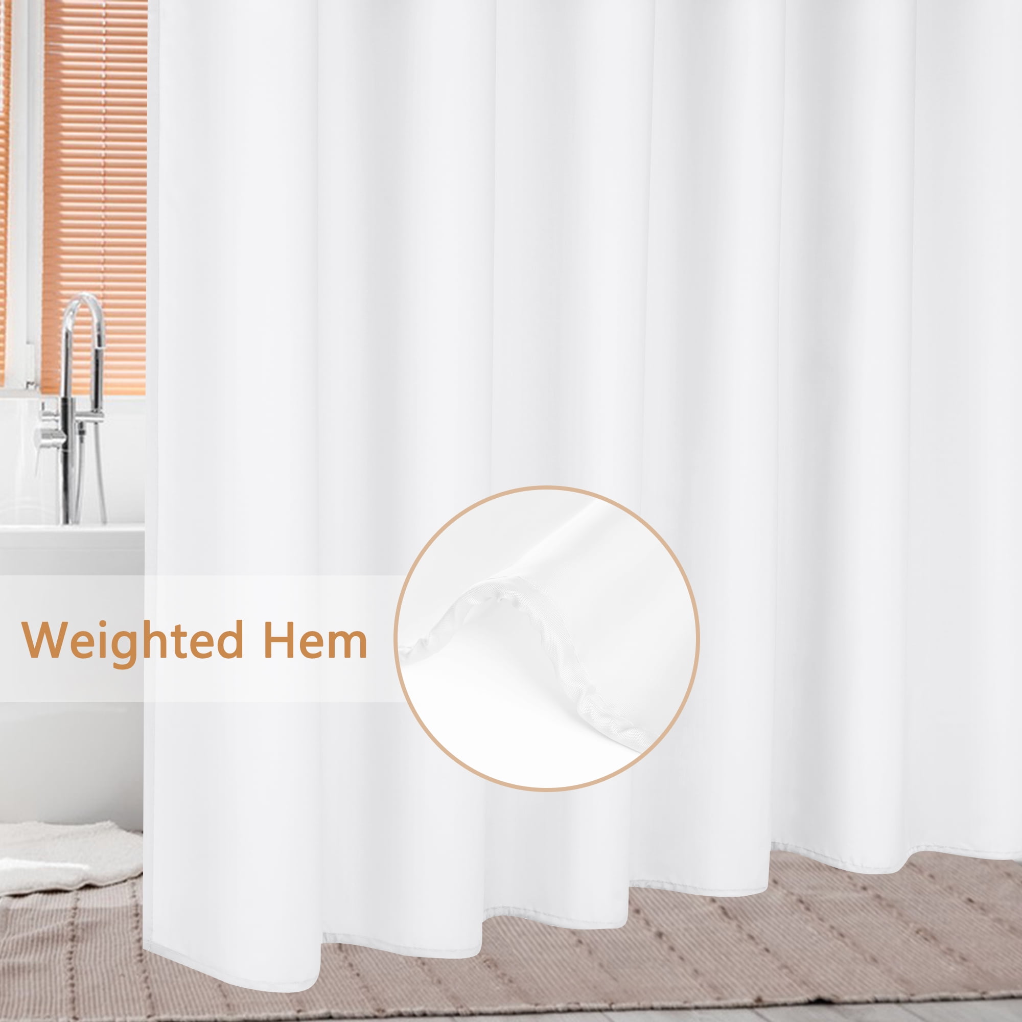 Inosoo Fabric Shower Curtain Liner, 72"W x 84"H Waterproof Shower Liner with Hooks, Extra Long Cloth Shower Curtain, Mildew Resistant & Machine Washable, White
