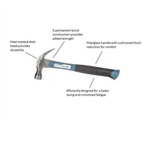 New 16 Oz Fiberglass Claw Hammer Carpentry Tools Hammers Nailing Work Tool