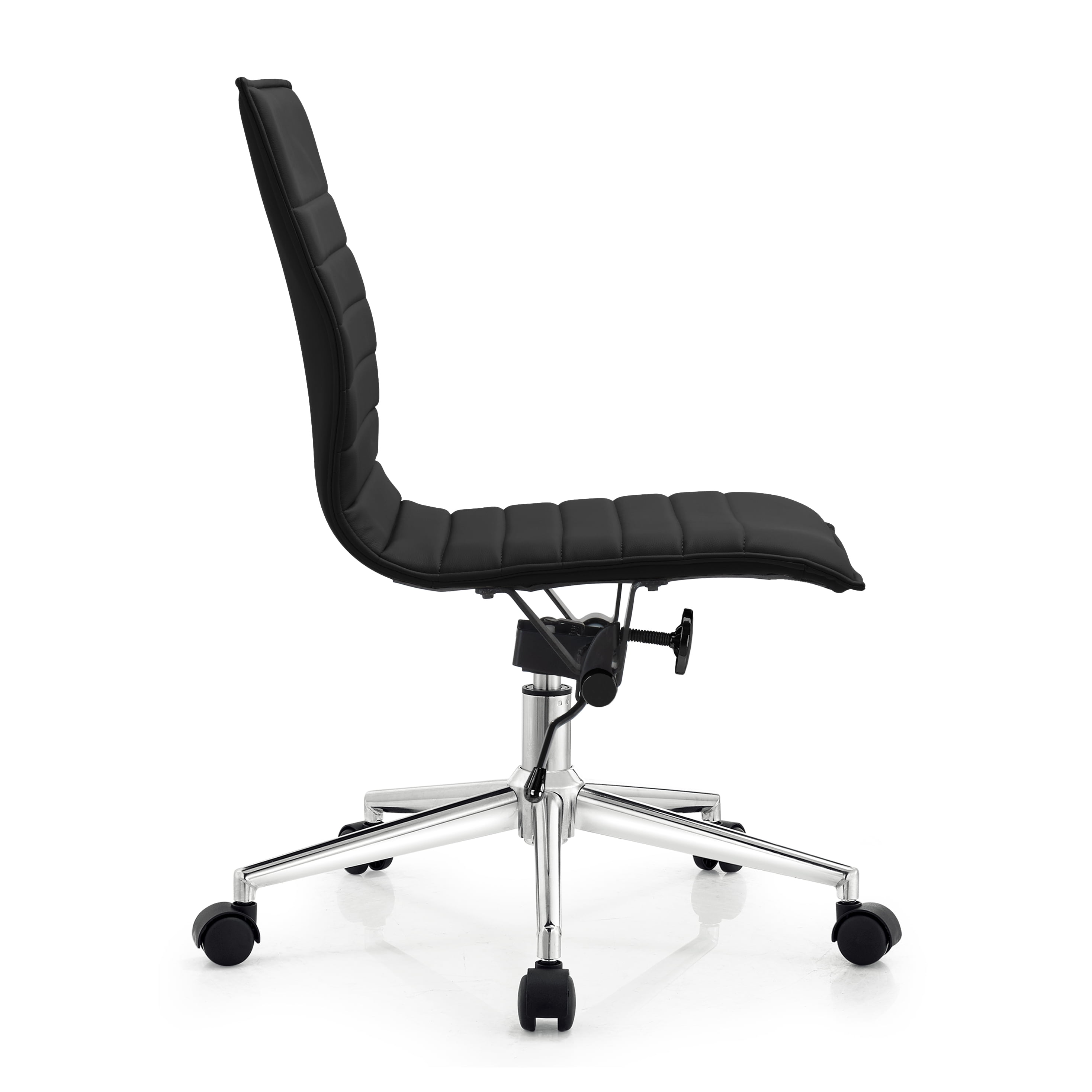 2xhome - Mid Back Height Modern Home Office Chair, Ribbed PU Leather Seat with Swivel Tilt Adjustable Ergonomic Computer Desk Chair, Conference Chair, Black, Set of 1, 1 piece
