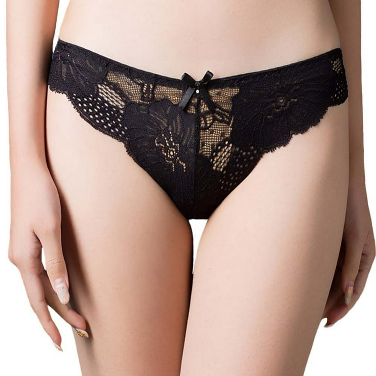 Womens Underwear Invisible Seamless Bikini Lace Underwear Half Back  Coverage Panties, 5 Pack, Black, L