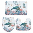 thumbnail image 2 of Marine Life Bathroom Rugs Set Sea Turtles Coral Shell Summer Cartoon Ocean Non Slip Absorbent Soft Bath Mats 3 Piece Set with Bathroom Rug, U-Shaped Floor Mat, Toilet Seat Cover Large Size, 2 of 9