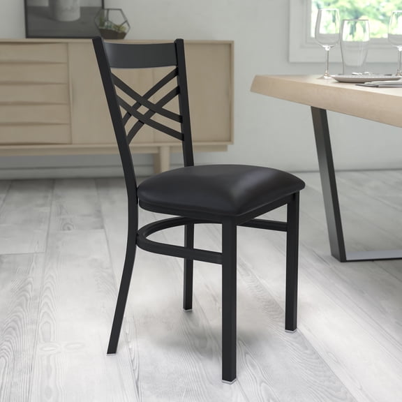 Emma Oliver 2 Pack Black "X" Back Metal Restaurant Chair - Black Vinyl Seat