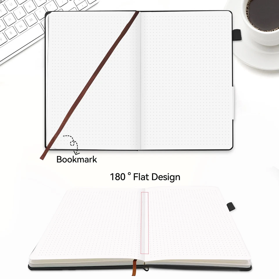 A6 Dotted Journal Notebook With Pen Holder Hardcover Dot Grid Notebook +Stickers