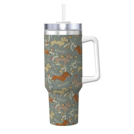

Gaeub Dachshund Dog Bird Print Stainless Steel Hot/Cold Coffee Cup 40oz Ice Bully Cup With Handle And Straw Travel Coffee Cup