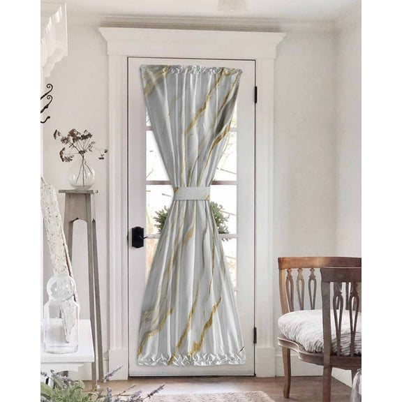 White Marble Blackout Curtains French Door Curtains for Door Window, Abstract Modern Yellow Crack Art Privacy Drapery for Patio/Sidelight Doors, 1 Panel with Tieback, 25 x 72 Inches