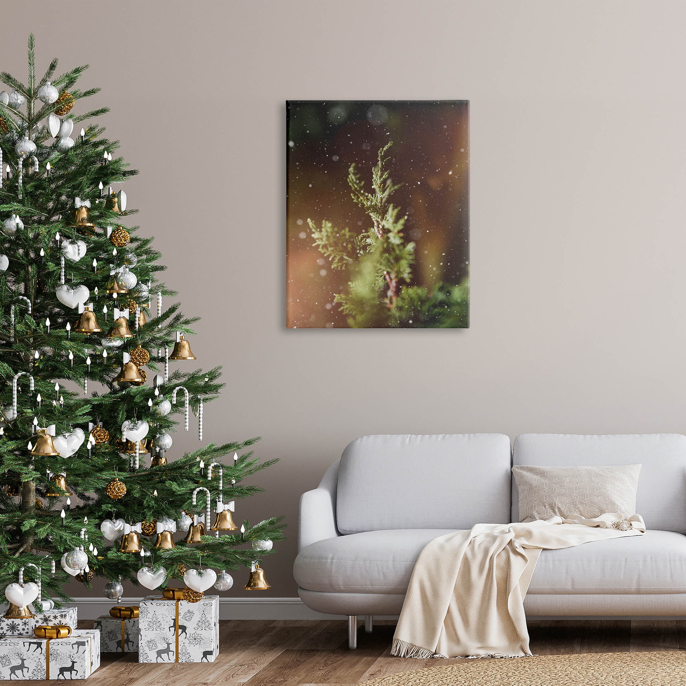 Winter Snowfall Night Pine Tree Holiday Photograph Gallery Wrapped Canvas Print Wall Art