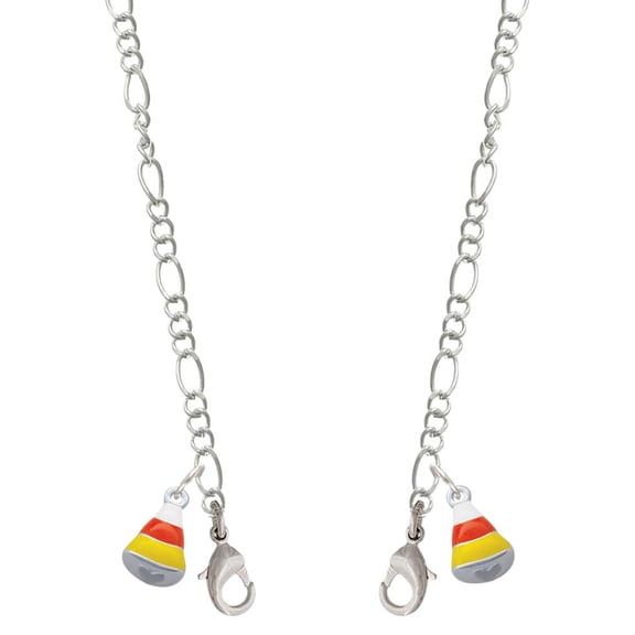 Silvertone Small 3-D Enamel Candy Corn Silvertone Face Mask Necklace