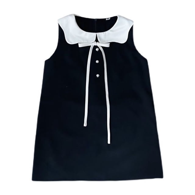 WEAIXIMIUNG Robes Adolescentes Formelles Filles Combinaison Sans Manches Petit Col Poupée Noir Robe Gilet 4-5 Ans