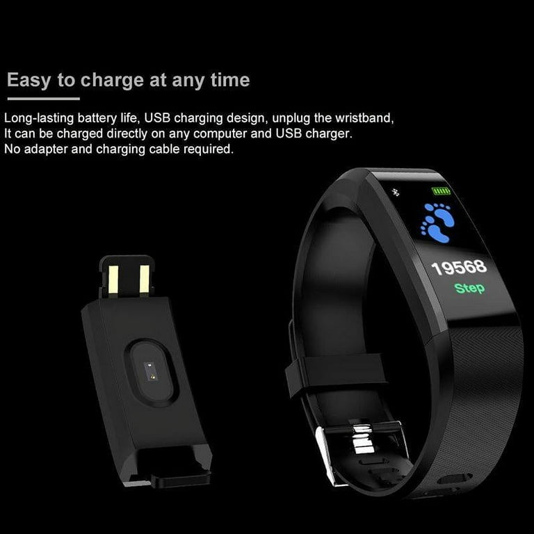 Waterproof Smart Bracelet Watch with Heart Rate Monitor Sleep Tracker TFT LCD Color Touch Screen 115 Plus Blood Pressure Monitoring Blood Plus