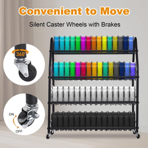 3D Printer Filament Storage Rack with Power Strip, 4-Tier Stand with Filament Storage, Spools Holder Racks Cart with Wheels, Filaments Organzied for 3D Printing Station, Workshop (Shelf Only)