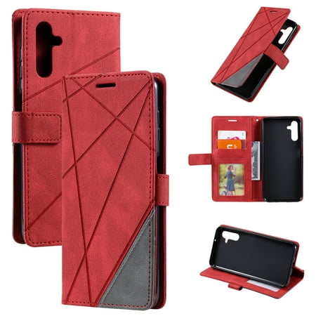 Feishell for Samsung Galaxy A15,Wallet Case for Women Men,Shockproof Durable PU Leather Magnetic Clasp Credit Card Slots Purse Flip Kickstand Business Phone Case,Red