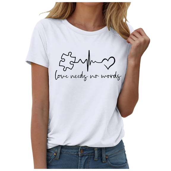 GEWSEY Love Heart Puzzle acceptance Women kids autism awareness T-Shirt White, XL
