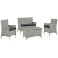 thumbnail image 2 of Modway Bridge 4-Piece Rattan Outdoor Patio Conversation Set in Light Gray/Navy, 2 of 10