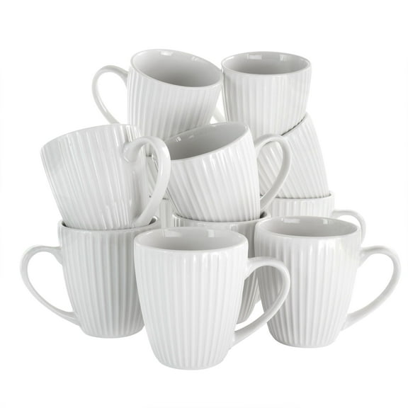Elama  Elle 12 Piece Round Porcelain Mug Set in White