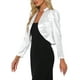 thumbnail image 4 of Inspire Chic Boleros de satén para mujeres, chaquetas cortas con mangas largas fruncidas, abiertas al frente, tamaño XS, color blanco, 4 of 5