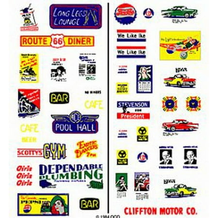 - 1950's Signs & Posters Dry Transfer Decals Woodland Scenics