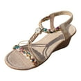 thumbnail image 2 of IUJSOY Wedge Sandals for Women Low Heel T-Strap Braided Beaded Elastic Ankle Strap Sandals, 2 of 9