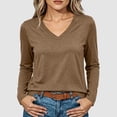thumbnail image 2 of Sevevn Women Basic V Neck Long Sleeve Tee Solid Lightweight Curved Hem Relax Fit Daily Casual Shirts, 2 of 9