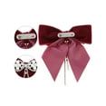 thumbnail image 3 of INSPIRE CHIC Women's Velvet Faux Pearl Rhinestone Bow Brooch for Retro Elegant Red One Size, 3 of 5