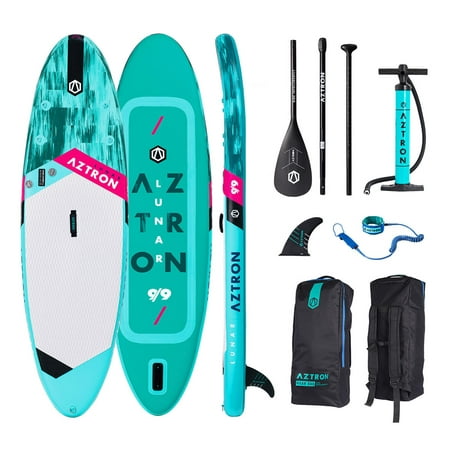 Aztron LUNAR Double Air Chamber Inflatable Stand Up Paddle SUP Board with Adjustable Paddle, Bag, Pump, and