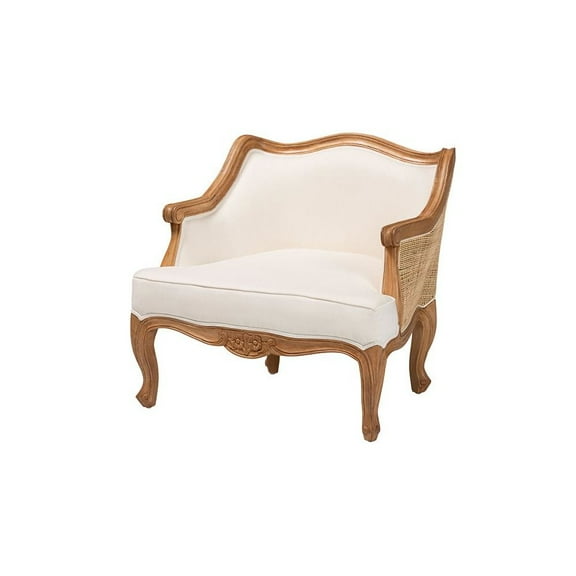 bali & pari Sylvestra Fabric & Wood Accent Chair in Beige and Honey Oak
