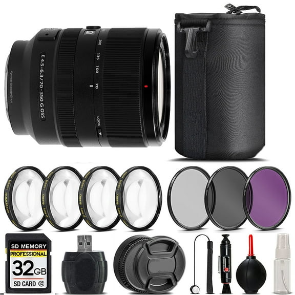 Sony E 70-350 F/4.5-6.3 G OSS Lens   4PC Macro Kit   UV, CPL, FLD Filter - 32GB Kit (International Version)