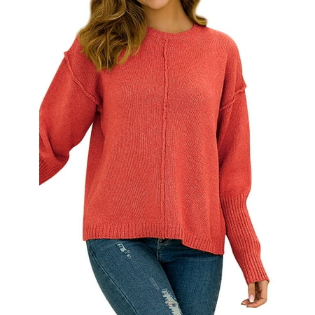 Nlife - Women Solid Color Spliced Pullover Batwing Sleeves Sweater ...