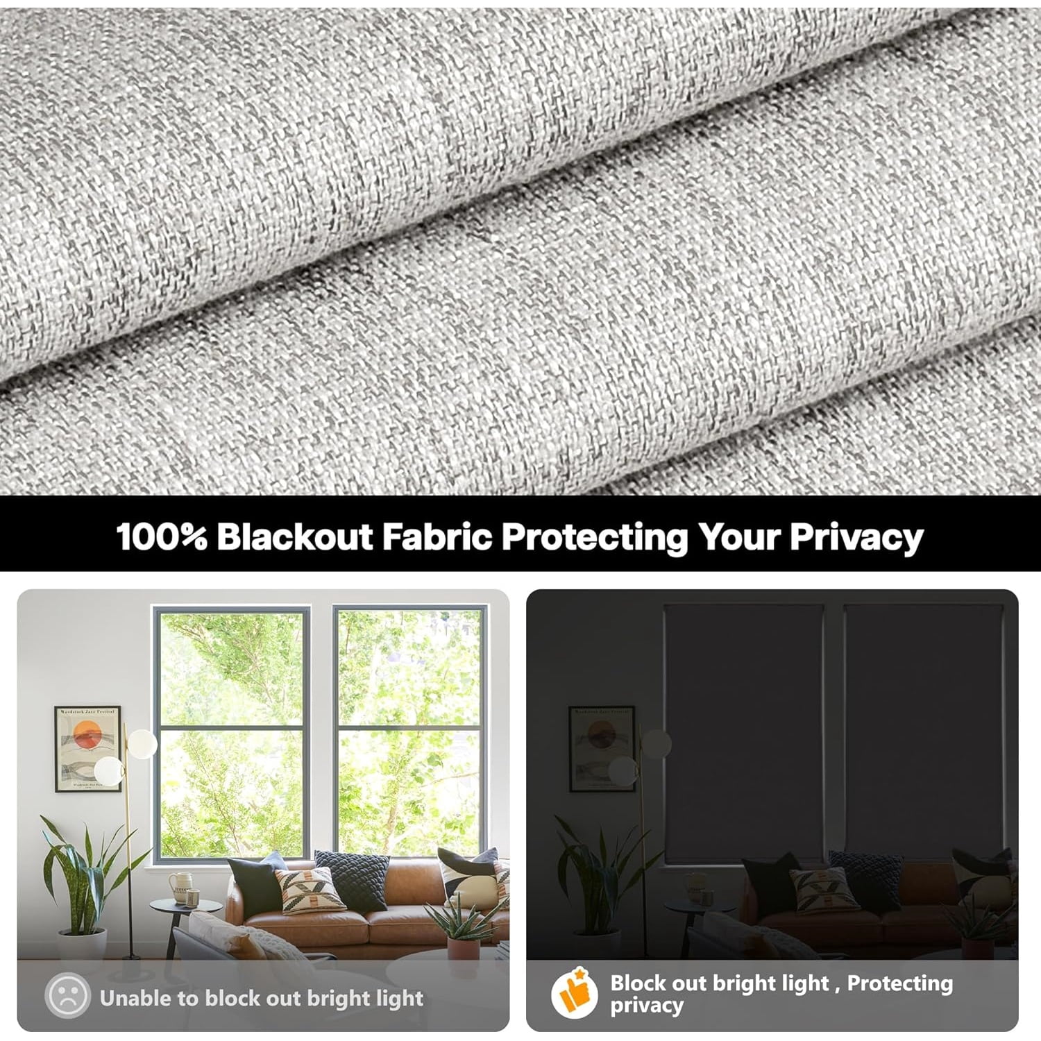 No Tools No Drill Cordless Roman Shades for Windows, Blackout Thermal Insulated UV Blocking Window Blinds, Room Darkening Fabric Blinds for Indoor Windows, 20'' W x 64'' H, Grey