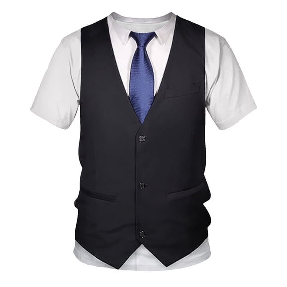YiZYiF Gilet à Manches Courtes pour Garçons, Costume Imprimé 3D, T-Shirt de Mariage Formel, Haut Drôle Noir 160