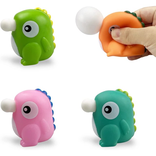 Squeeze Toys Dinosaur Spit Bubbles, paquete de 4, para niños, Navidad