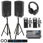 Samson Expedition XP800 800w 8" PA DJ Speakers+Mixer+Stands+Headphones+Mics+Bags