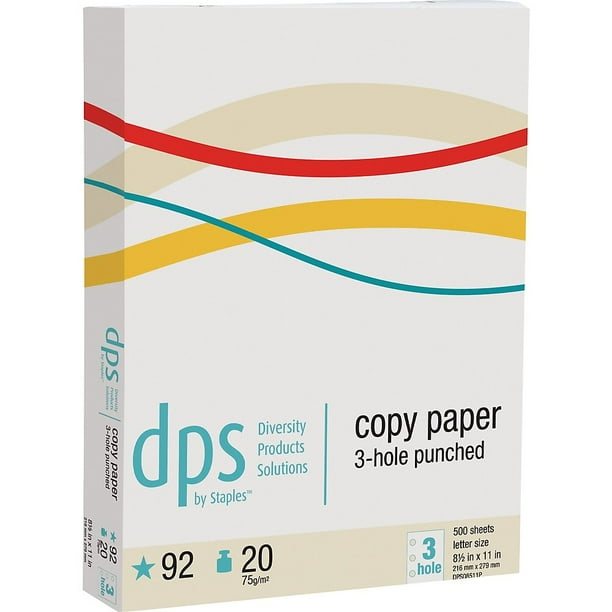 DPS by Staples Virgin 3 Hole Punch Paper LETTERSize 20 lb. 8 1/2"H x