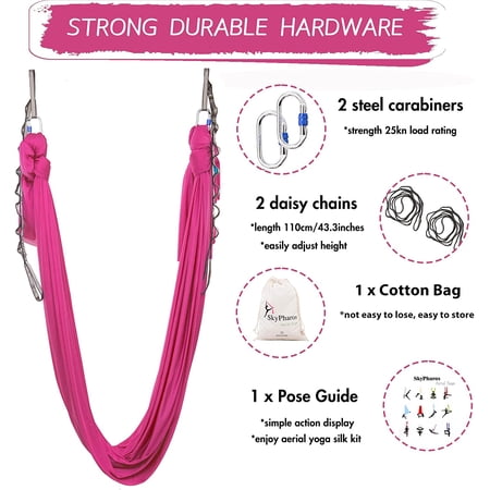 5.5 Yards Aerial Silks Yoga Swing Set - Aerial Yoga Hammock Kit Anti-Gravity Flying for Fitness, Low/Non Stretch Nylon Tricot Fabric Hardware Included for Dance