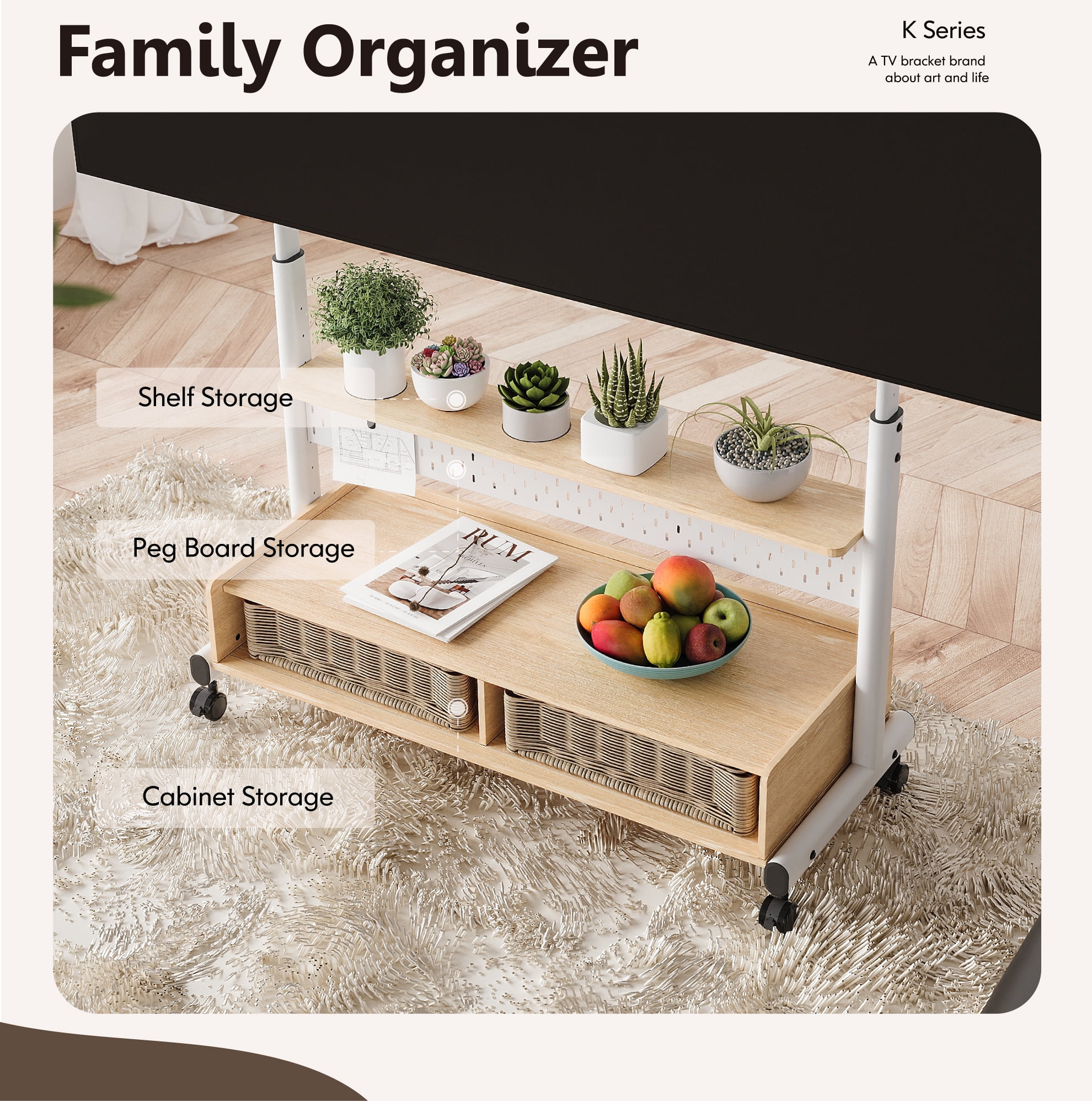 FITUEYES Modern Rolling TV Stand for 70-100 inch TVs with Two Wooden Large Storage,White