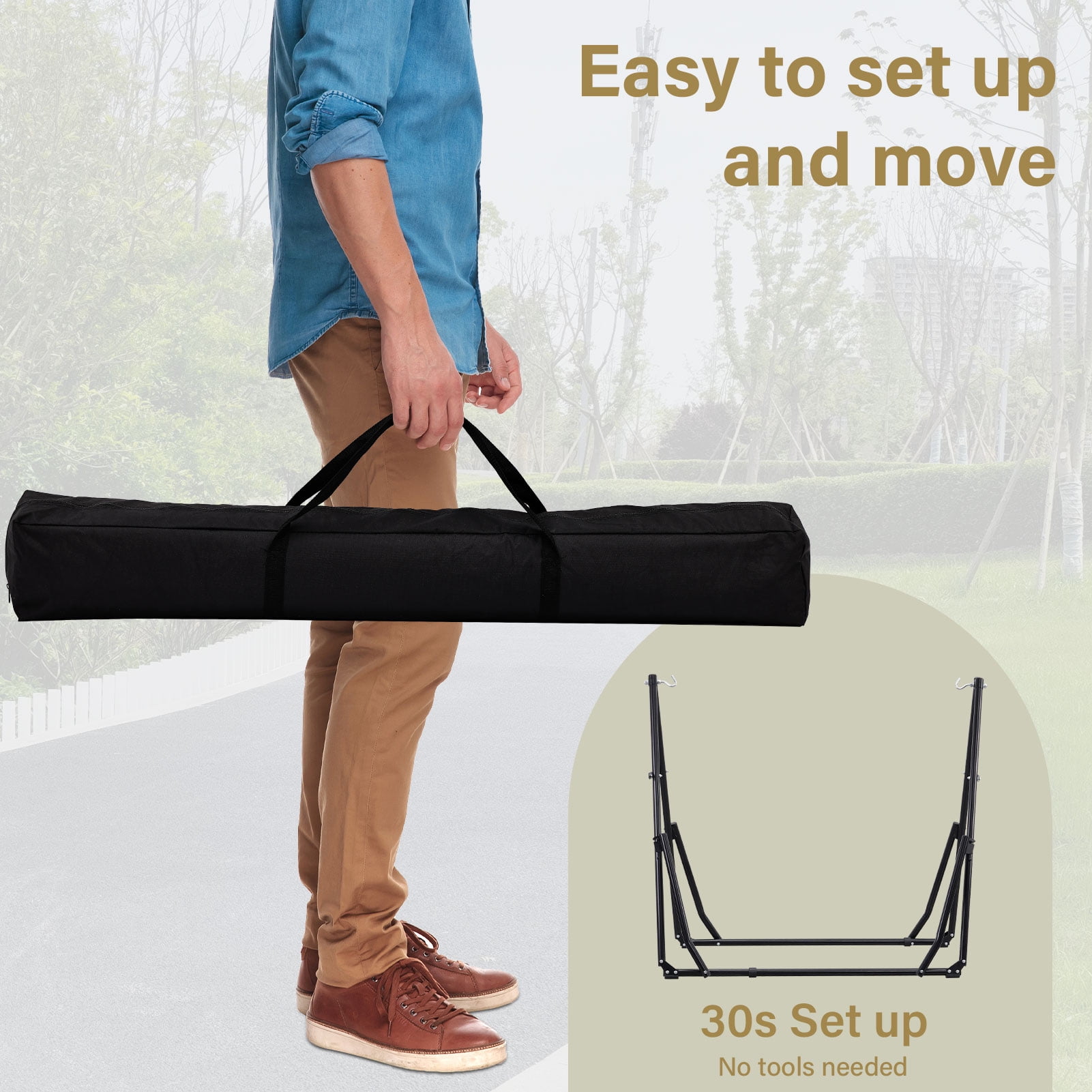 Autlaycil Outdoor Hammock Swing Chair with Stand, 2 in 1 Hammock Hanging Chairs with Portable Heavy Duty Stand, Multi-Functional Hammock Stand 480 lbs Weight, Beige