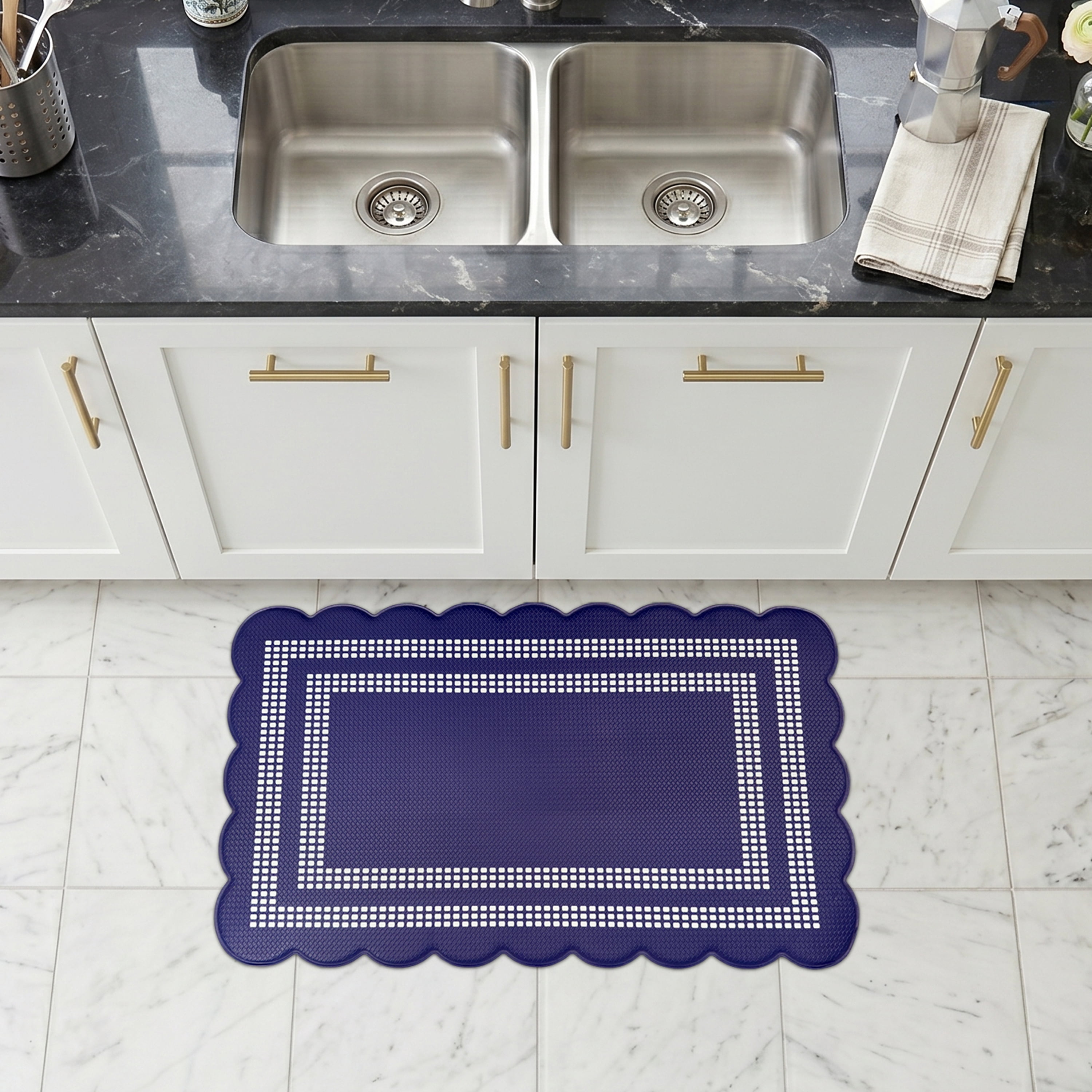 Scalloped Edge Anti-Fatigue Mat 18x30 - Remi - Navy/White