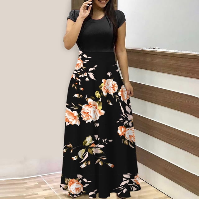 SMihono Robe Maxi Bohème d'Été pour Femmes Grande Taille Robe d'Été Unie Colorée Manches Courtes Robes de Plage Décontractées Maxi Robe de Plage