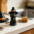 thumbnail image 6 of Halloween Black Cat Decorations with Witch Hat, Resin Black Cat Figurine Ornament for Table Mantel Party Home Office Decoration, 4", 6 of 6