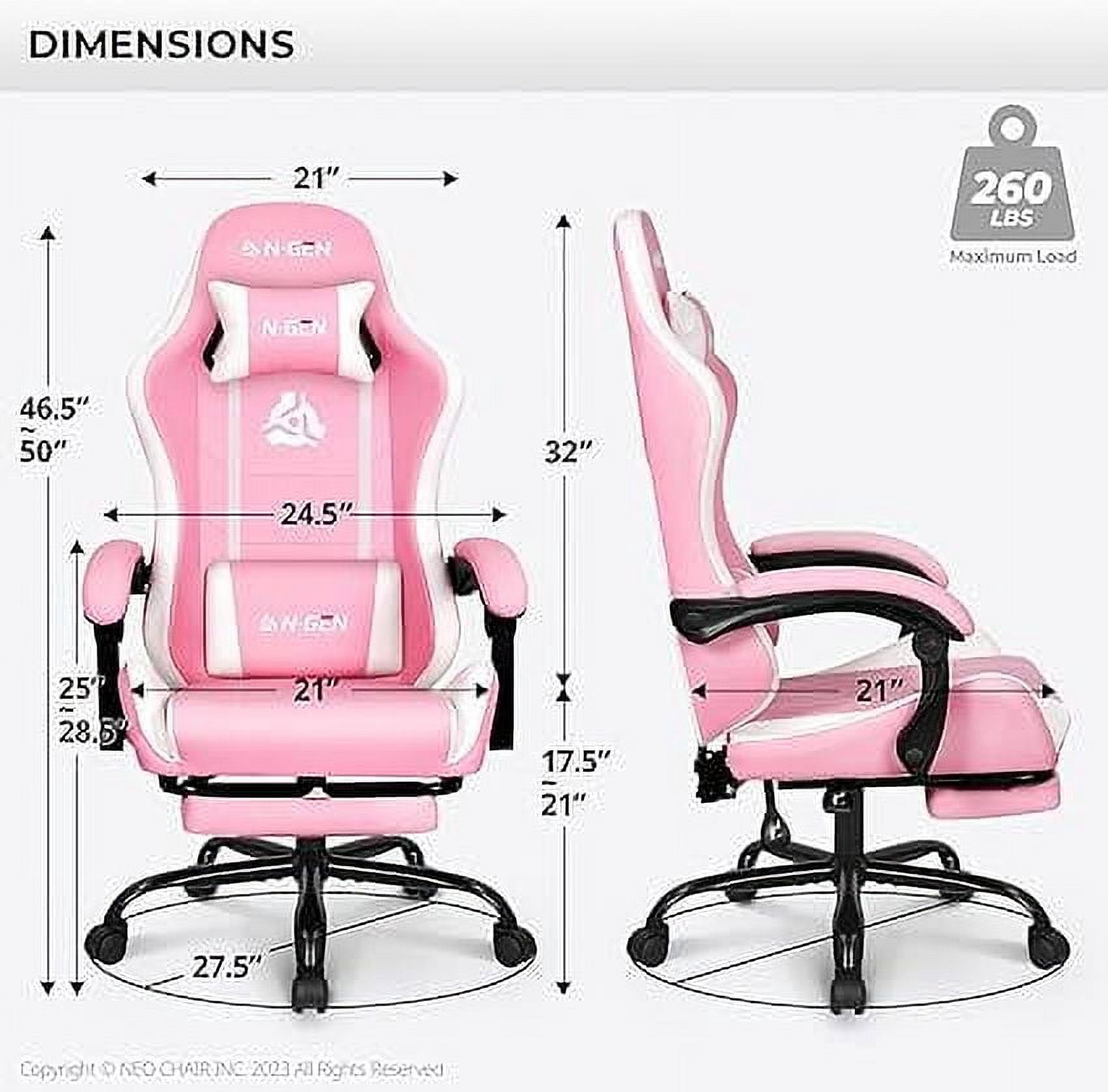 NEO CHAIR Video Gaming Chair with Footrest High Back Ergonomic Comfortable Office Computer Desk with Lumbar Support Height Adjustable with PU Leather Recliner for Adults Women Men (Pink)