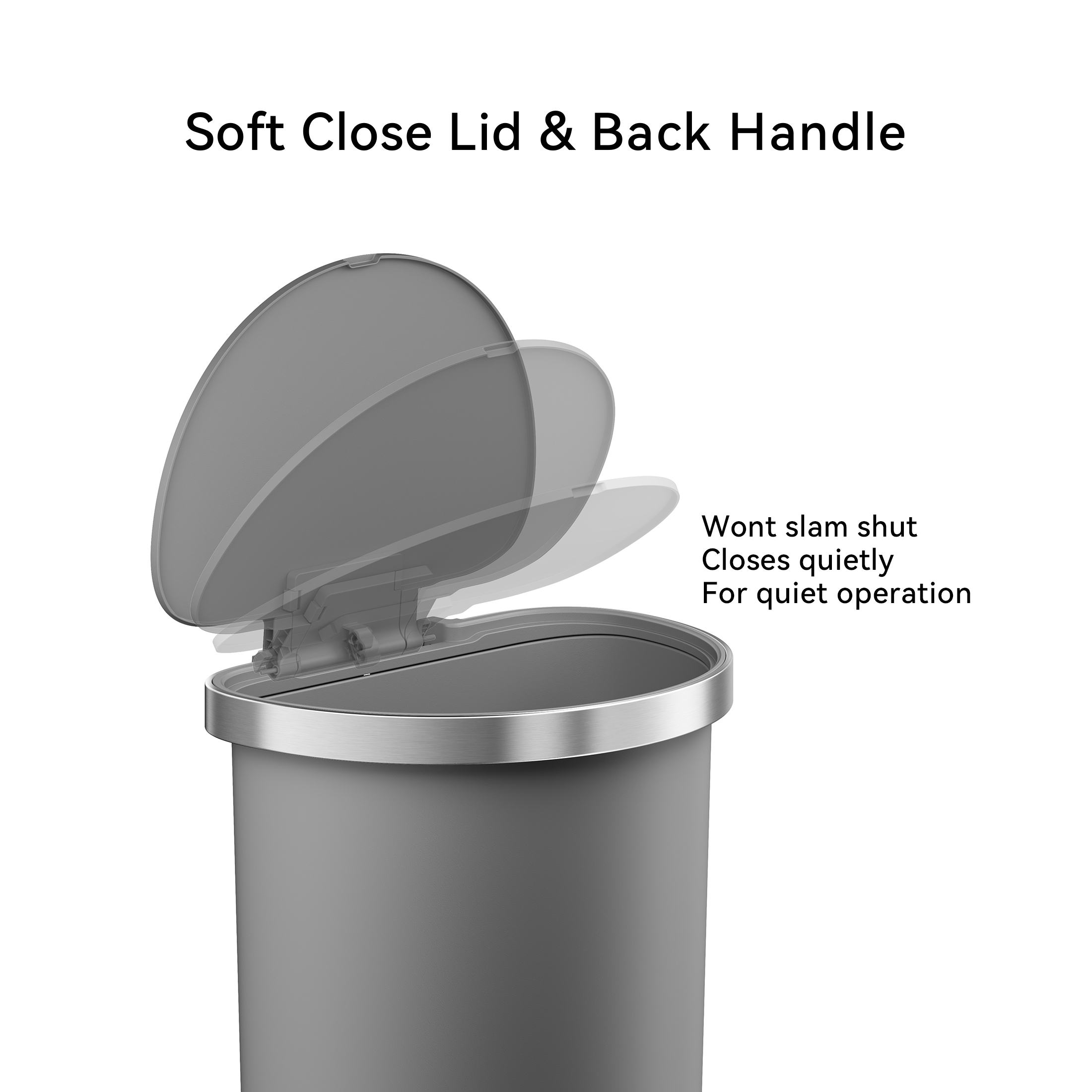 Better Homes & Gardens Large Kitchen Trash Can, 14.5 Gallon Plastic Semi Round Step Garbage Bin with Soft Close Lid, Gray