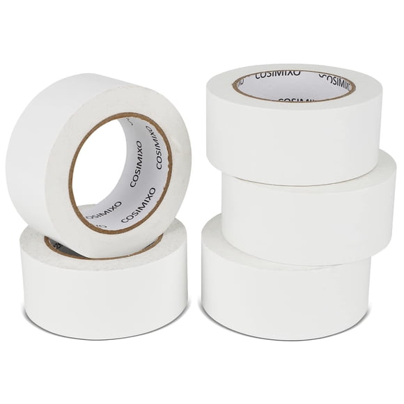 Cinta adhesiva COSIMIXO blanca muy resistente, paquete de 5 unidades, 48 mm x 27 m